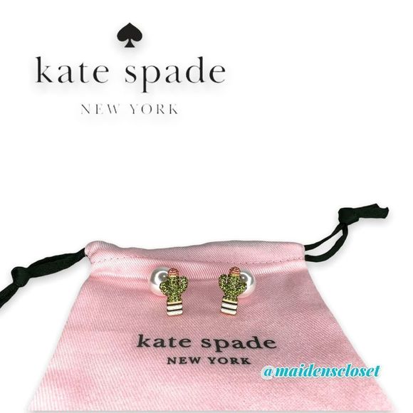 Kate Spade Scenic Route Pave Cactus Stud Earrings with Pearl Backing - Picture 7 of 8